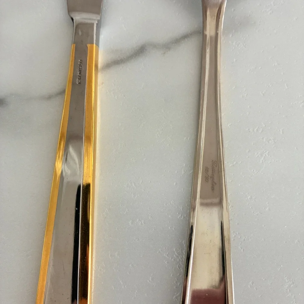 Vtg Gottinghen 18/10 Stainless Steel Cake Server Knife Set 24K Gold Italy